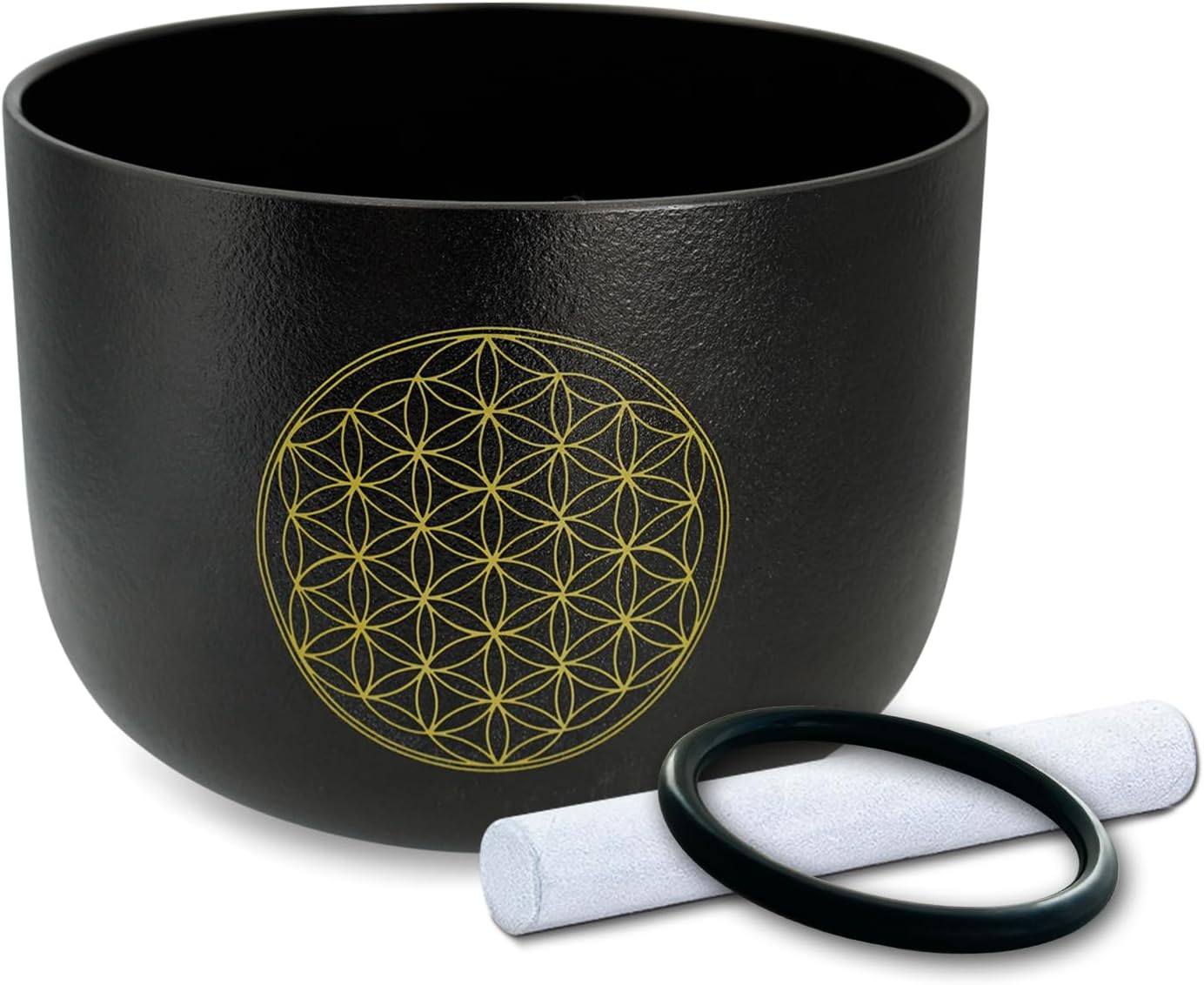 10 inch C Note Life of Flower Black Crystal Singing Bowl Root Chakra Meditation Sound Healing with Durable Carrying Case Suede Mallet Striker O-ring