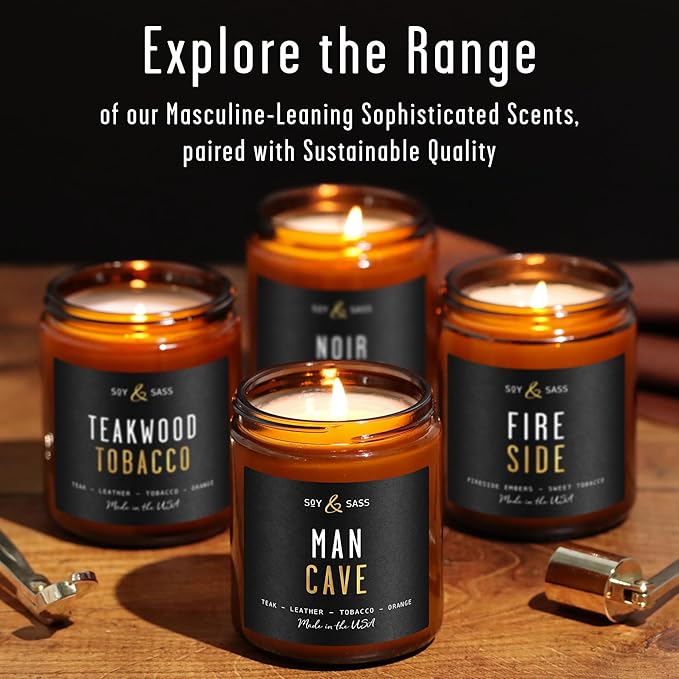 Teakwood & Tobacco Candle I Scented Black Candles for Men or Women - Teakwood, Tobacco & Orange Soy Wax Mens Candle - Infused w/Essential Oils | Long-Lasting 50Hr Burn, 9oz I Non Toxic I Made in USA - Bloomnest