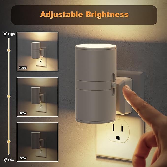 JandCase Night Lights Plug into Wall, Dimmable Gray Night Lights with Dusk to Dawn Light Sensor, Soft White 3000K, 0-100LM Adjustable Brightness Nightlight for Hallway Bathroom, 2 Pack - Bloomnest