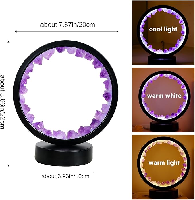 Runyangshi Amethyst Tooth Night Lamp 8.6" Natural Healing Crystal Bedside Lamp USB Port 3 Colours Dimming Mode Bedroom Lamp Suitable Night Light Ideal Gift - Bloomnest