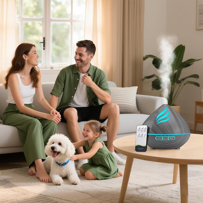 Essential Oil Scent Diffuser: 500ML Aroma Diffuser with Remote Control, Large Fragrance Aromatherapy Diffuser for Bedroom Home, Mist Humidifier & 14 Colors LED Lights and waterless Auto-Off, Dark Grey - Bloomnest