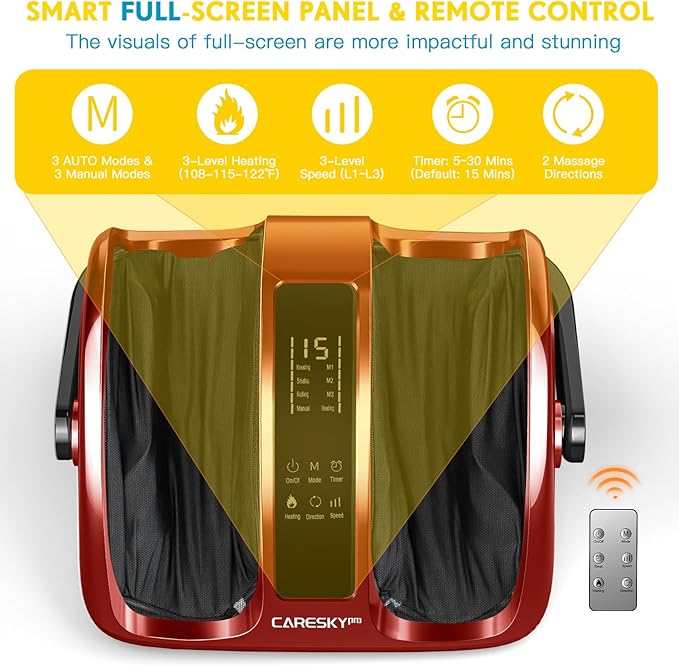 Foot Massager with Heat, FSA Eligible HSA 3-Heating Shiatsu Foot Massager for Circulation and Pain Relief, Deep Kneading Rolling for Calf-Feet-Arm Relaxation, Plantar Fasciitis, Neuropathy - Bloomnest