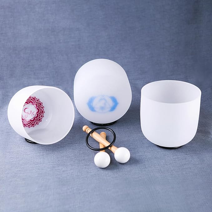 Hye-eun Crystal Singing Bowls Chakra Set of 7, 432hz 7-12 Inch Quartz Sound Bowls Meditation Set with Carrying Case for Yoga Sound Healing - Bloomnest