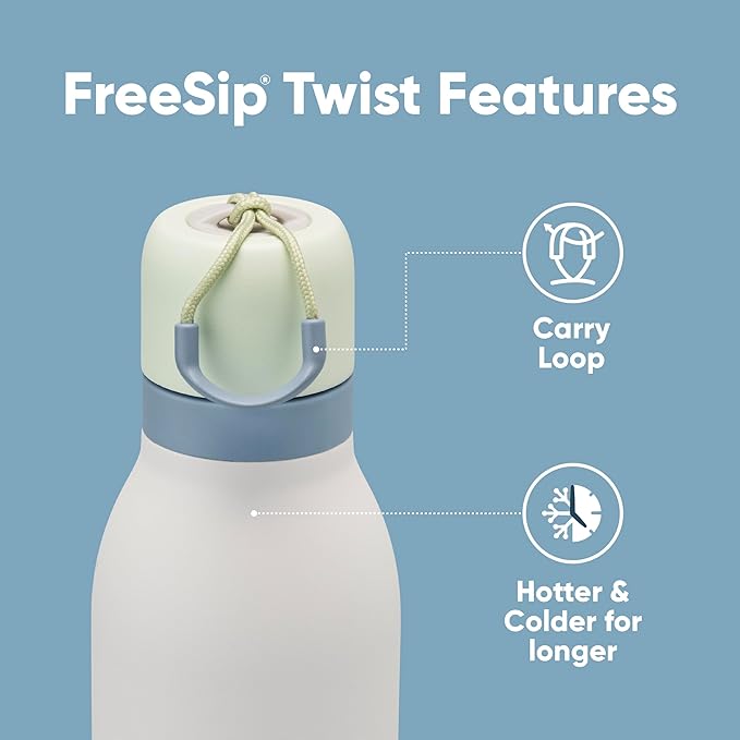 Owala FreeSip Twist Insulated Stainless Steel Water Bottle with Straw for Sports and Travel, BPA-Free, 18-oz, Mint/White (Iced Breeze) Owala