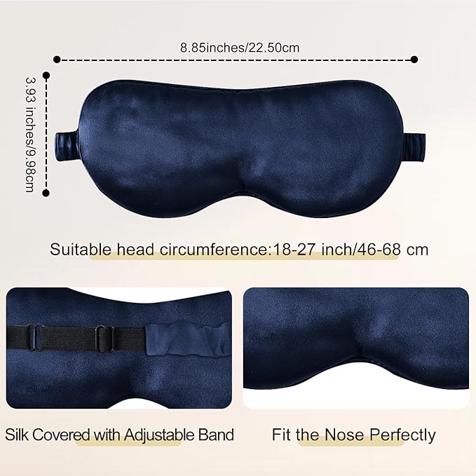 ZIMASILK Adjustable 100% 22 Momme Mulberry Silk Sleep Mask for Sleeping, Filled with Premium Mulberry Silk, Softest & Breathable Eye Sleeping Mask (Navy Blue) - Bloomnest