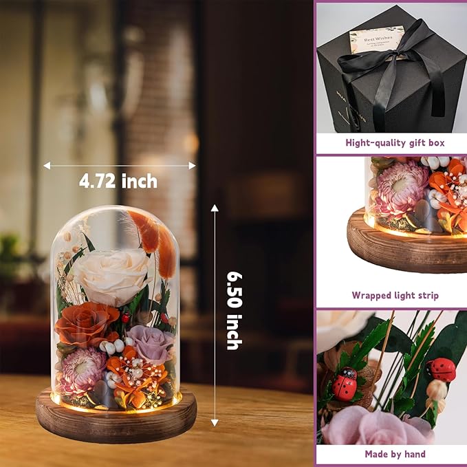 Forever Flowers with Symbolic Ladybugs: Preserved Flowers Gift for Women-Romantic Table Centerpiece-Valentines, Anniversary, Mom Gifts for Her-Flowers for Delivery Prime (Orange) - Bloomnest