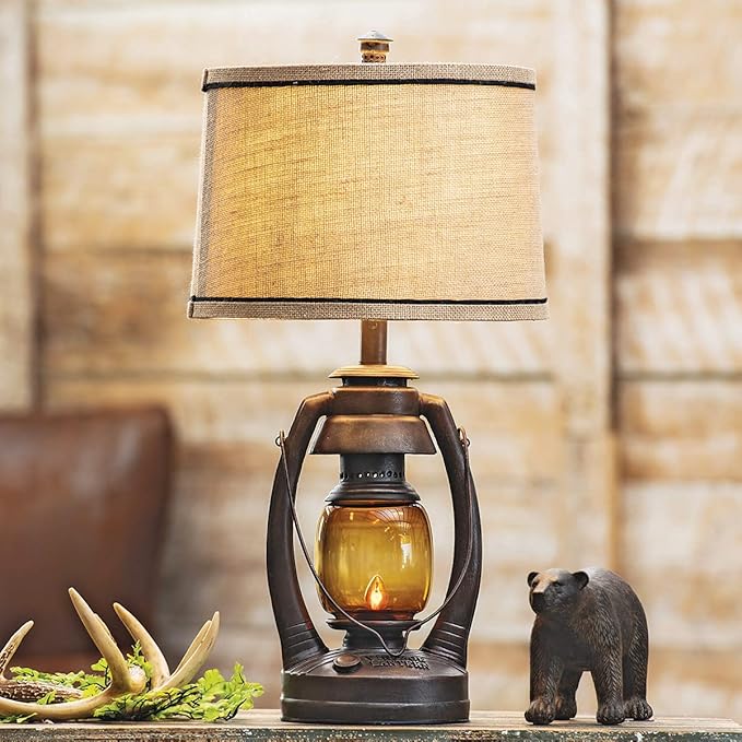 BLACK FOREST DECOR Vintage Lantern Table Lamp - Rustic Cabin Decor for Living Room, Nightstand, Desk - 25.5" x 13" - Bloomnest
