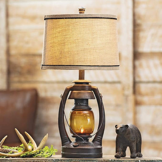 BLACK FOREST DECOR Vintage Lantern Table Lamp - Rustic Cabin Decor for Living Room, Nightstand, Desk - 25.5" x 13" - Bloomnest