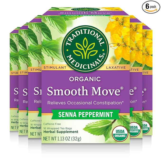 Traditional Medicinals Tea, Organic Smooth Move Peppermint, Relieves Occasional Constipation, Senna, 96 Tea Bags (6 Pack) - Bloomnest