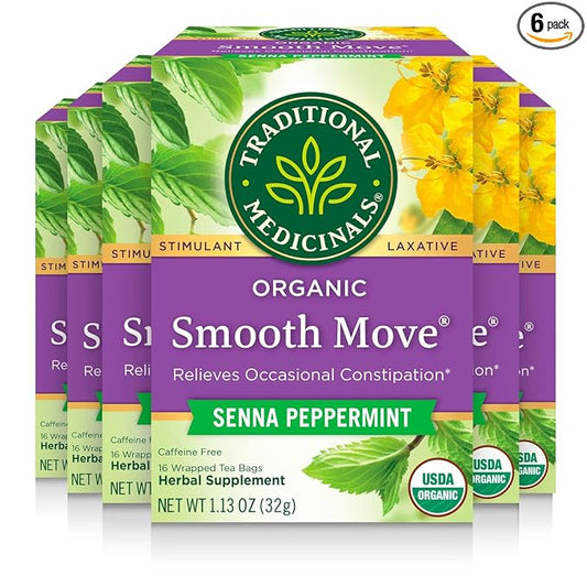Traditional Medicinals Tea, Organic Smooth Move Peppermint, Relieves Occasional Constipation, Senna, 96 Tea Bags (6 Pack) - Bloomnest