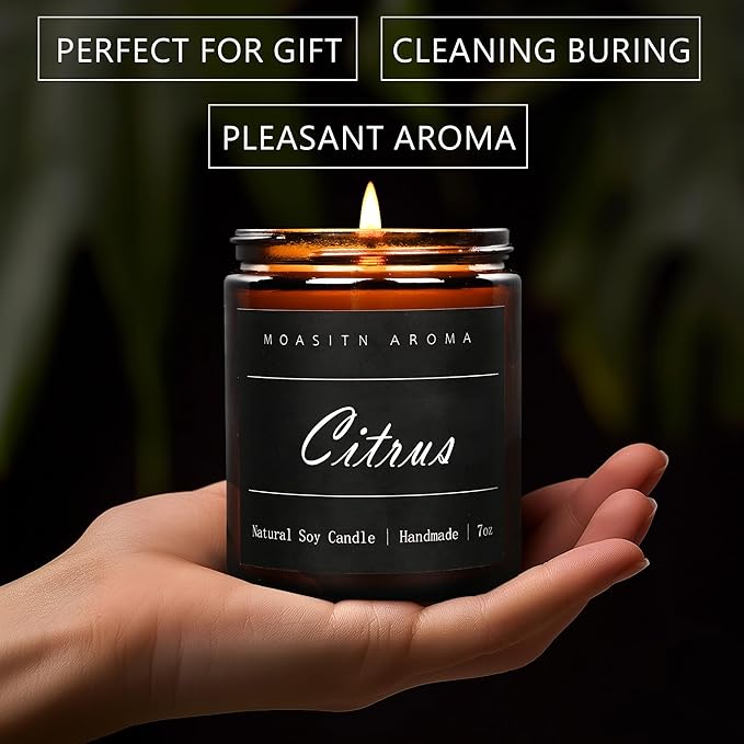 MOASITN Citrus Highly Scented Candles for Home| Natural Soy Aromatherapy Candle| Handmade Long Lasting Jar Candle| Candel Gift for Women,Men| as Birthday,Housewarming,Thank You,Relaxing Gifts| 7oz - Bloomnest