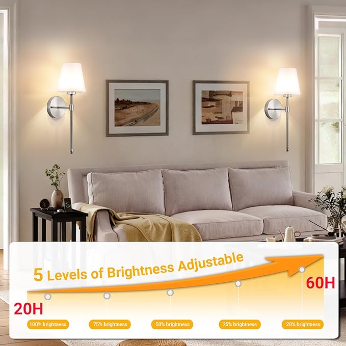 Battery Operated Wall Sconce: Peel and Stick Adhesives Stick On Non Drill Wall Light, Rechargeable Wireless Wall Lamp with Battery Corn Bulb for Bedroom Wall Decor (Nickel,20inch) - Bloomnest