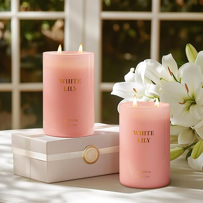 Goodpick Scented Candle White Lily, Soy Wax 22oz Long Burning 120H, Fresh Floral Citrus & Woody Musk, Home Aromatherapy Candles - Bloomnest