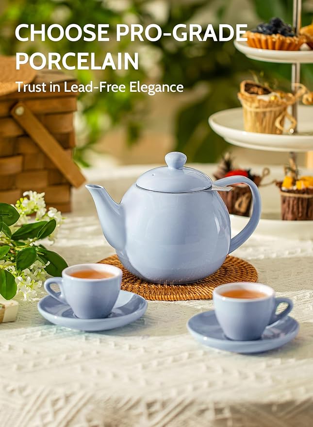 Sweese Teapot, Porcelain Tea Pot with Stainless Steel Infuser, Blooming & Loose Leaf Teapot - 27ounce, Lilac - Bloomnest