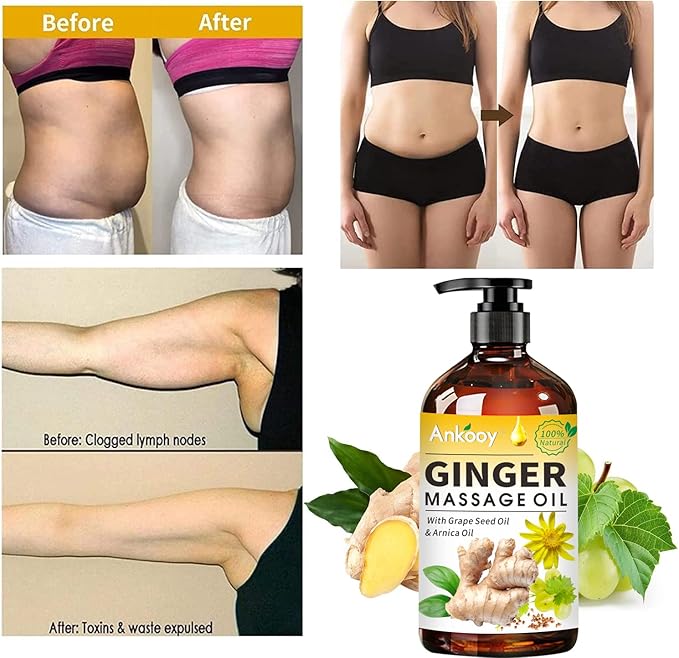 3 Pack Ginger Massage Oil with Arnica Oil,Vitamin E Oil and Grape Seed Oil,Ginger Oil for Lymphatic Drainage,100% Natural Ginger Essential Oil for Warming and Relaxing - Bloomnest
