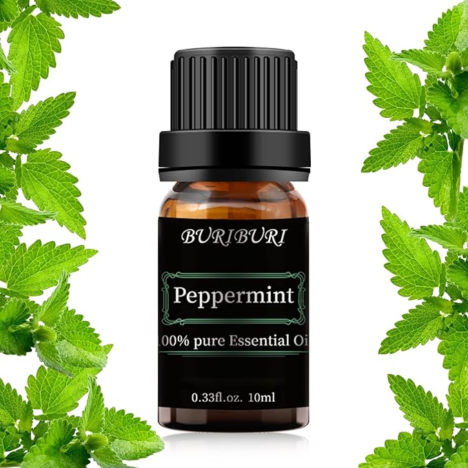 BURIBURI Peppermint Essential Oil 100% Pure, Undiluted, Natural, Organic Aromatherapy Mint Essential Oils 10ML for Diffuser, Soap Candle Making BURIBURI