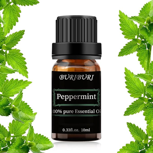 BURIBURI Peppermint Essential Oil 100% Pure, Undiluted, Natural, Organic Aromatherapy Mint Essential Oils 10ML for Diffuser, Soap Candle Making BURIBURI