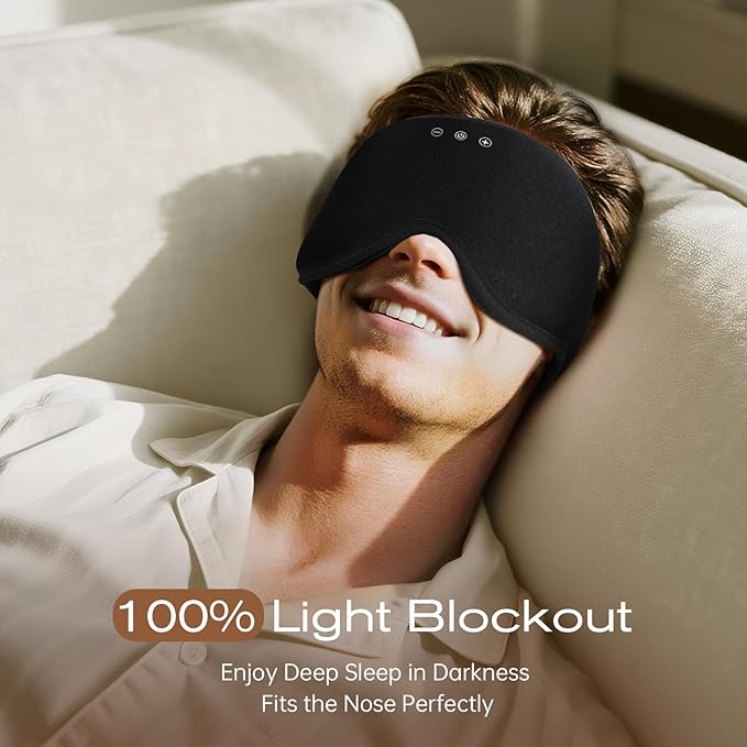 Sleep Eye Mask with Wireless Headphones - 29 Soothing White Noise Sounds, 3D Zero Pressure Eye Maks for Women & Men, Blackout Sleeping Masks for Side Sleeper, Removable Eye Cover (Black) - Bloomnest
