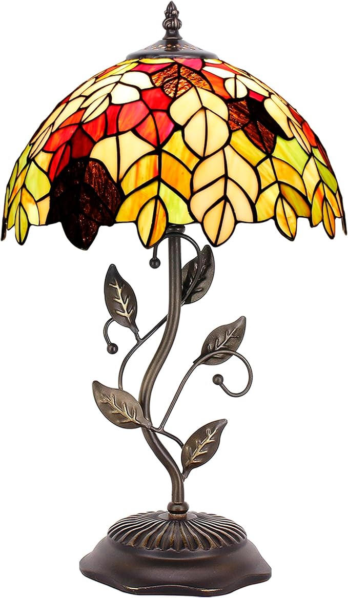 Tiffany Lamp Table Lamp Stained Glass Desk Lamps 12X12X19 Inches Reading Light Decor Bedroom Living Room (Maple Leaf Style) - Bloomnest