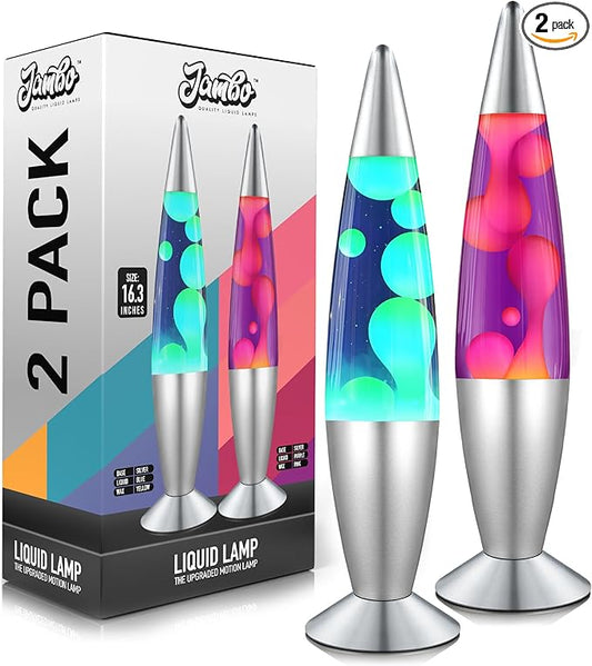 JAMBO 2 Pack- 16" Beautiful Lamp- Blue with Yellow/Green Wax and Purple with Pink Wax, Relaxing Liquid Lamp, Night Light Nightlight, Lamps for Adults Teens Kid - Bloomnest