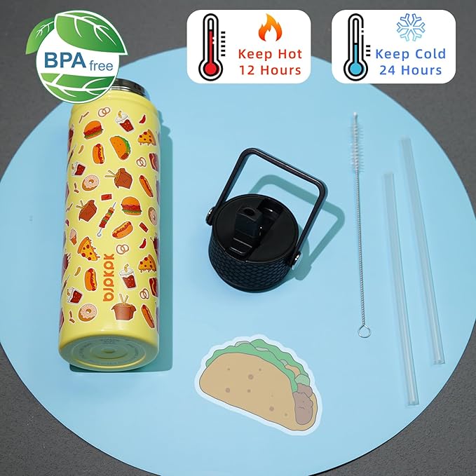 BJPKPK Insulated Water Bottle with Straw Lid, 22 oz Stainless Steel Metal Water Bottles, Reusable Leak Proof BPA Free Water Bottles, Cups, Thermo, Yummy - Bloomnest