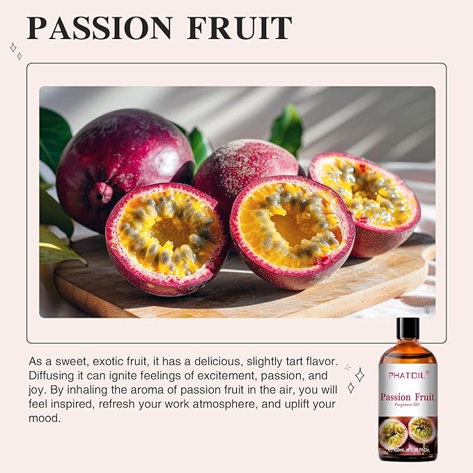 PHATOIL Passion Fruit Fragrance Oils for Aromatherapy, 3.38FL.OZ Diffuser Oils for Home, Perfect for Aromatherapy, Humidifiers, Yoga, DIY Candle and Soap Making - 100ml - Bloomnest
