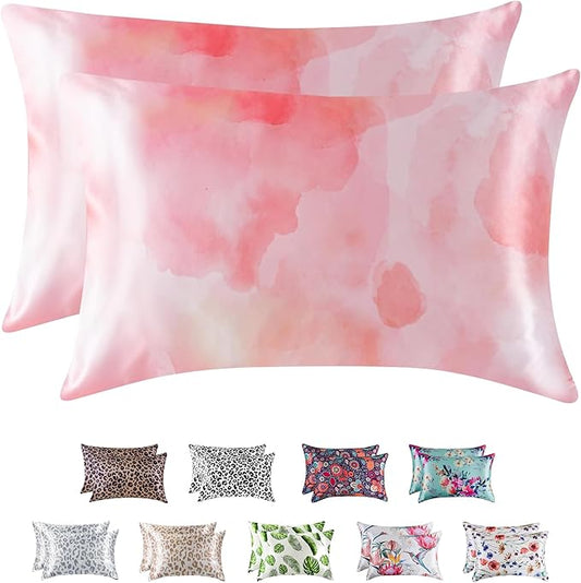MR&HM Satin Pillowcase for Hair and Skin, Silk Satin Pillowcase 2 Pack, King Size Pillow Cases Set of 2, Silky Pillow Cover with Envelope Closure (20x40, Dream Pink) - Bloomnest