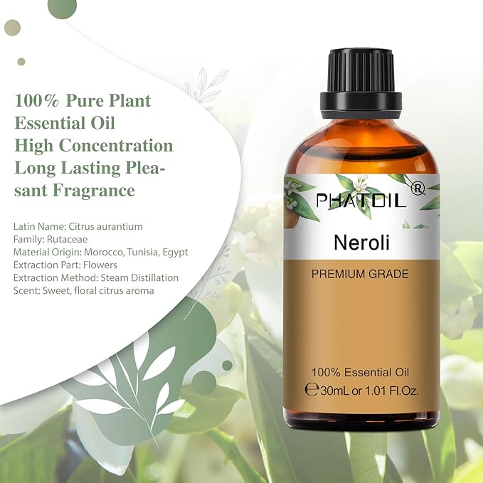 Neroli 1.01fl.oz Essential Oil, PHATOIL Pure Aromatherapy Oils for Diffuser, Humidifier, Perfect for DIY Soap, Candle, Bath Bombs Making(30ml) PHATOIL