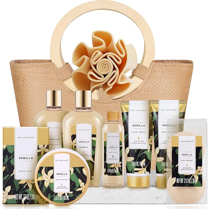 Spa Luxetique Spa Gift Baskets for Women - Vanilla Bath Set with Bubble Bath, Body Lotion Gift Set, Vanilla Spa Set, Birthday Woman Gifts, Mothers Day Gifts for Mom - Bloomnest