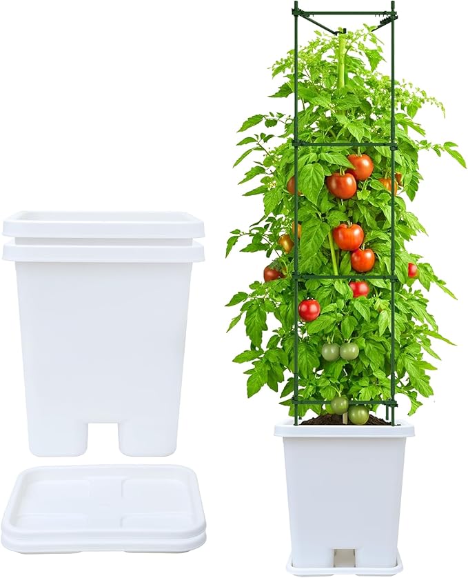Growing Vegetable Planter Pot 3 Packs, 15 * 14.2 Inches Deep Rectangle Pots for Vegetable Fruit Flower, Large Planters with Trays, for Patio Garden Balcony Home Porch Yard Indoor Outdoor (White) - Bloomnest