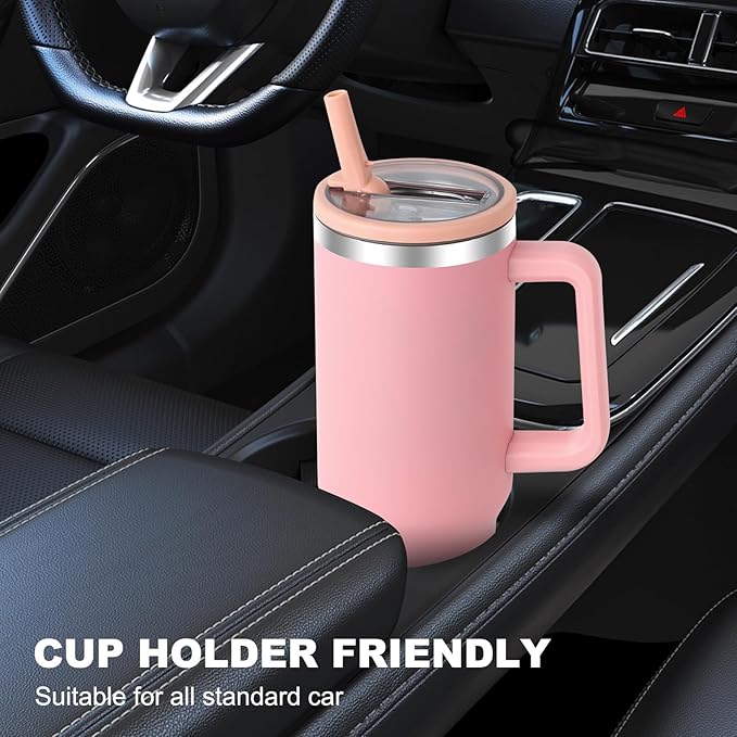 40 oz Tumbler with Handle and Flip Straw Lid, Vacuum Insulated Leak Proof Double Walled Stainless Steel Travel Mug Tumblers, Maintains Cold Ice and Heat for Hours(Pink) - Bloomnest
