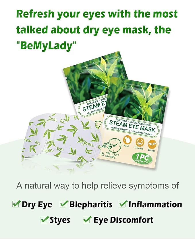 16 Packs Steam Eye Masks for Dry Eyes, Green Tea Warm Eye Mask, Relief Eye Fatigue & Puffy Eyes, Moist Heating Compress for Eyes, Self Heated Eye Mask, Disposable Travel Essentials & Relaxation Sets - Bloomnest