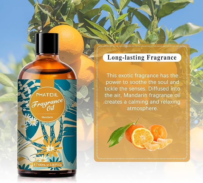 PHATOIL 3.38FL.OZ Mandarin Fragrance Oils for Aromatherapy, Essential Oils for Diffusers for Home, Perfect for Diffuser, DIY Candle and Soap Making, DIY Scented Products - 100ml - Bloomnest