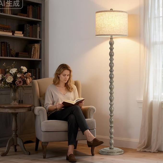 62" Floor Lamps for Living Room,3 Color Temperature Retro Standing Lamp, Vintage Farmhouse Floor Lamp with Rotary Switch, Rustic Resin Tall Lamps for Living Room, Bedroom, Office, Corner(Light Gray) - Bloomnest