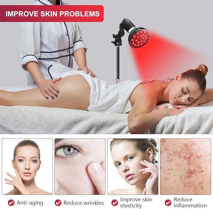 Wolezek Red Light Therapy Lamp - LED Face & Body Treatment, Adjustable Stand 10-16.5in, 18 LEDs 660nm & 850nm Combo WOLEZEKLED