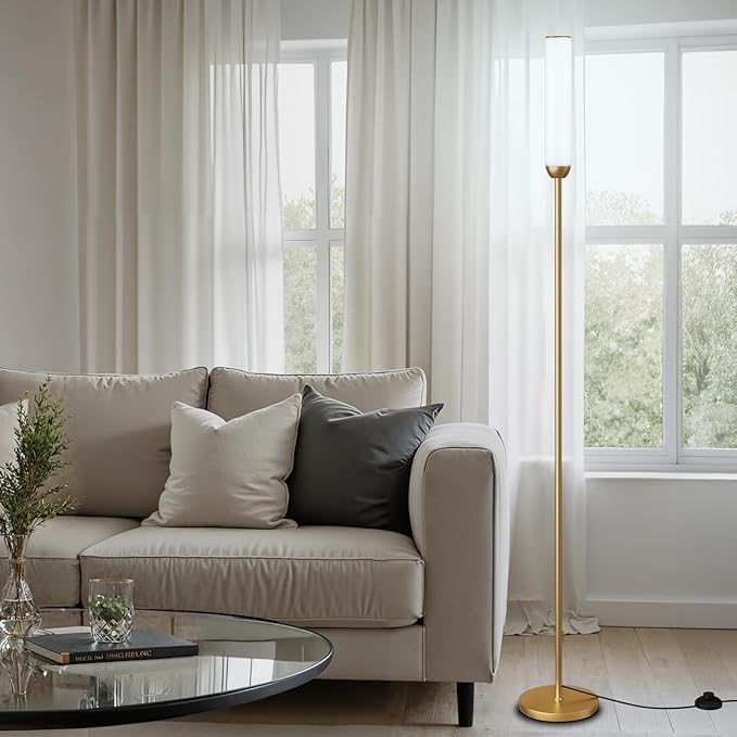 LED Floor Lamp with Remote Control, 65" Standing lamp with Stepless Adjustable 3000K-6500K Colors & 5%-100% Brightness, Foot Switch(Gold) - Bloomnest