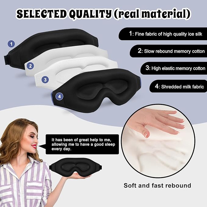 3D Advanced Eye Mask for Sleeping，Ultra Delicate Soft Skin Friendly Eye mask，100% Blackout Sleep Eye Mask for Sleep, Eyelash Extension Sleep mask - Bloomnest