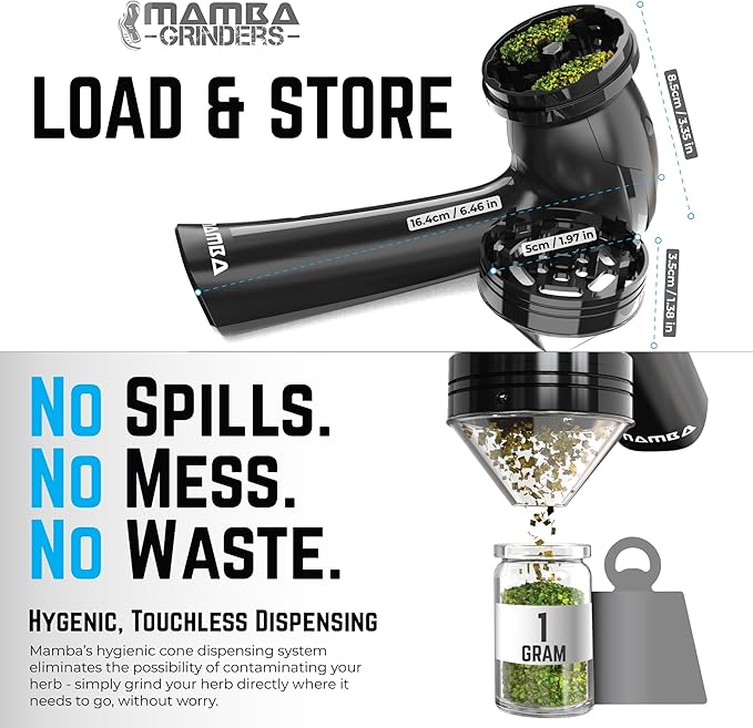 Mamba Original 1g Black USB Electric Herb Grinder. Small Portable Metal Herbal Machine & Spice Mill for the Kitchen - Bloomnest