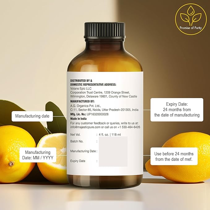 Majestic Pure Lemon Essential Oil with Glass Dropper - Huge 4 Fl Oz - 100% Pure and Natural Lemon Oil - Premium Grade Essential Oils for Diffuser, Aromatherapy, Soap and Candle Making - Bloomnest
