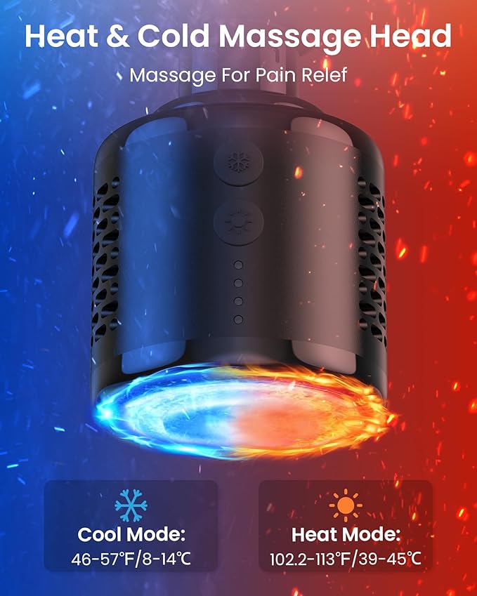 NAPRE Massage Gun with Heat and Cold Head,Deep Tissue Percussion Back Massager for Muscle/Neck/Body Pain Relief with Long Extension Retractable Handle,32-Speeds,Foldable with 5 Adjustable Angles - Bloomnest