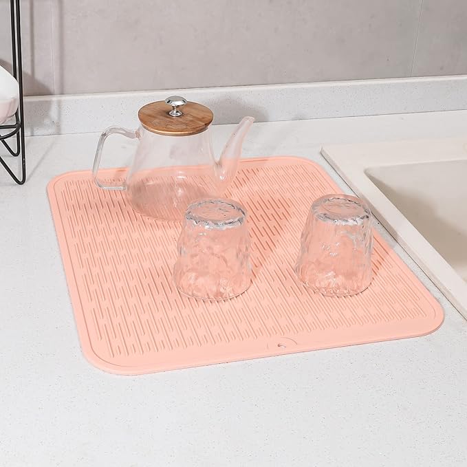 Silicone Dish Drying Mat for Multiple Usage,Easy clean,Eco-friendly,Heat-resistant Silicone Mat for Kitchen Counter or Sink,Refrigerator or Drawer Liner Pink 2XL 24 inches x 18 inches - Bloomnest