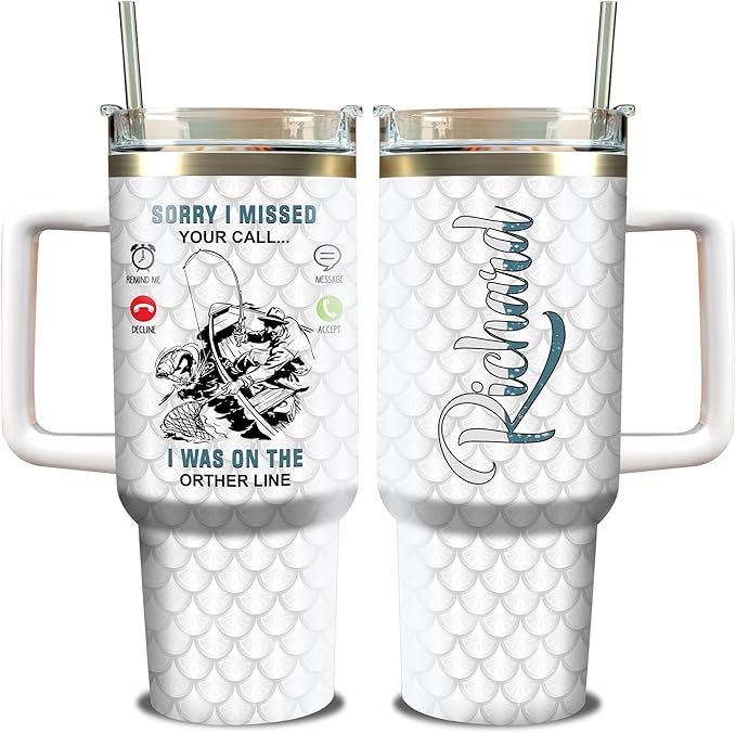 WAZONE Personalized Fishing Tumbler With Lid 40oz Stainless Steel Insulated Travel Coffee Mug Thanksgiving Birthday Christmas Fathers Day Custom Name Gifts For Dad Fisherman Fish Lovers - Bloomnest