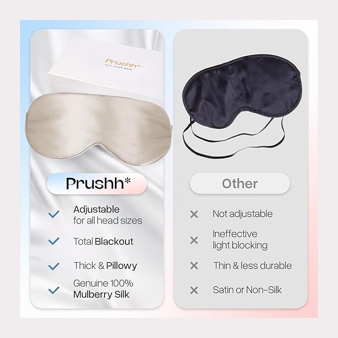 Silk Sleep Mask - Luxurious 100% Pure Mulberry Silk Eye Mask for Restful Sleep and Travel, Hypoallergenic, Cooling, Total Blackout, Adjustable for Women & Men (Champagne Gold) - Bloomnest