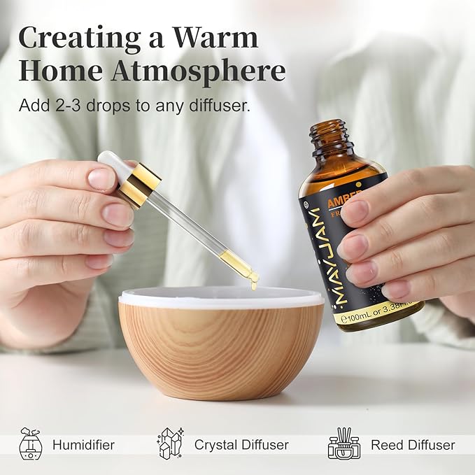 Amber Fragrance Oil Essential Oil, MAYJAM 3.38FL.OZ Amber Oil for Diffusers for Home, Long Lasting Scented Oils for Soap Candle Making - 100ML MAYJAM