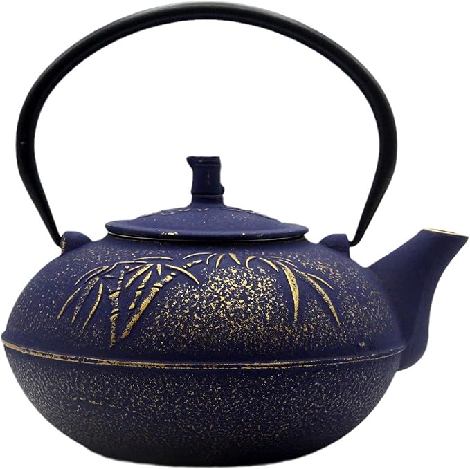 YJX 84.6oz/2500ml Big Cast Iron Tea Kettle for 5 to 8 Persons, Teapot with Stainless Steel Infuser, Cast Iron Teapot with Enamel Interior for Stovetop Safe (2500ml Purple Teapot with Bamboo Pattern) - Bloomnest