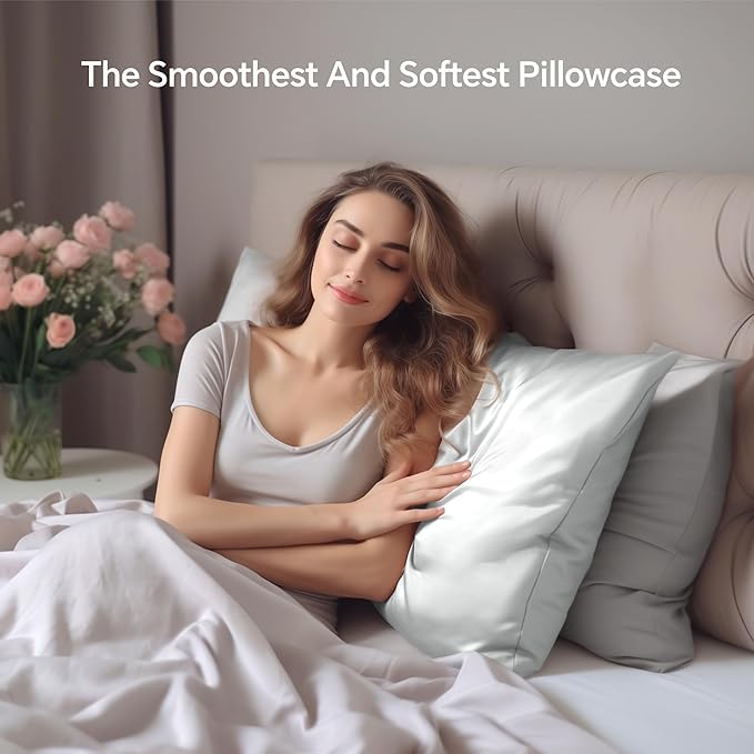 INFIIXSO Silk Pillow Cases 2 Pack Standard Size, Ultra Smooth & Soft Mulberry Silk Pillow Case for Hair and Skin, Breathable Cooling Silk Pillowcase with Hidden Zipper (Light Grey, 20x26 Inches) - Bloomnest