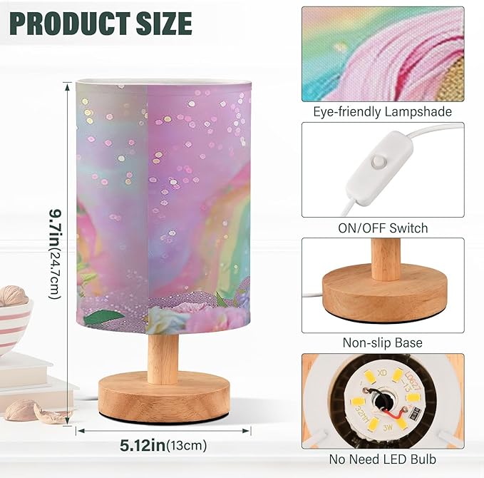 Bedside Lamp Pink Unicorn Cute Table Lamp with USB Port Wood Base for Living Room,Bedroom,Nightstand 214B5433 - Bloomnest