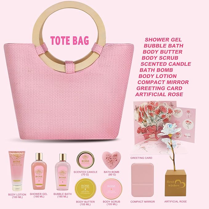 Spa Luxetique Gift Baskets for Women, Mothers Day Gifts for Mom, 11pcs Rose Sets, Relaxing Bath Sets for Women, Christmas Gifts for Her - Bloomnest