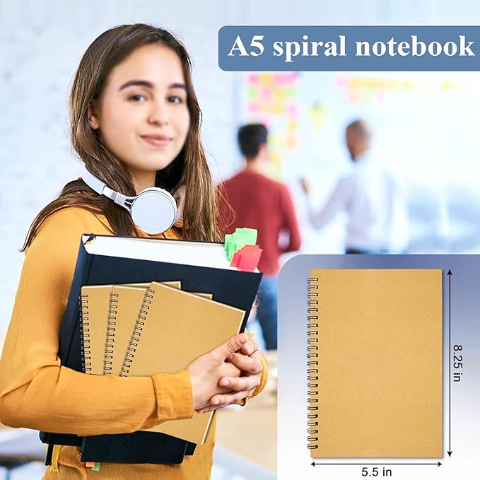 12Pack Small Spiral Notebook A5, 8.25x5.5” 120 Lined Pages Brown Wide Ruled Spiral Journal Bulk Blank Kraft Cover Spiral Bound Notebook & Writing Pads for Home Office Meeting Work Note Taking - Bloomnest