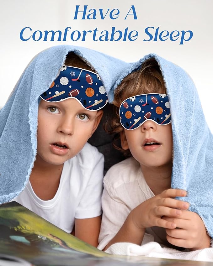 Sleep Mask for Kids - Silk Eye Mask for Sleeping Cute Cartoon Kids Sleep Mask for Boys Girls Teens Soft Smooth Adjustable Straps Silk Kids Eye Cover, Blue Ballgame - Bloomnest